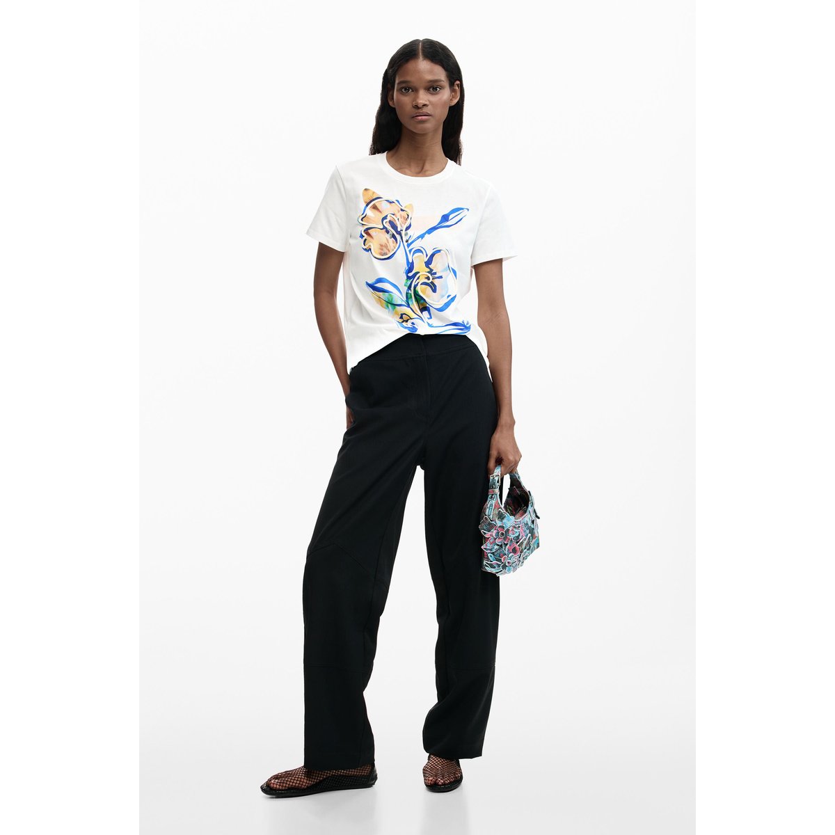 T-shirt jardin fleurs blanc, DESIGUAL