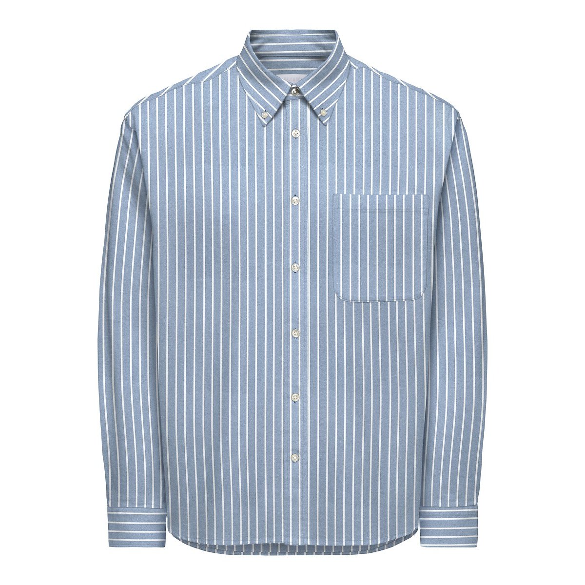 Chemise manches longues Oxford bleu rayé, ONLY & SONS