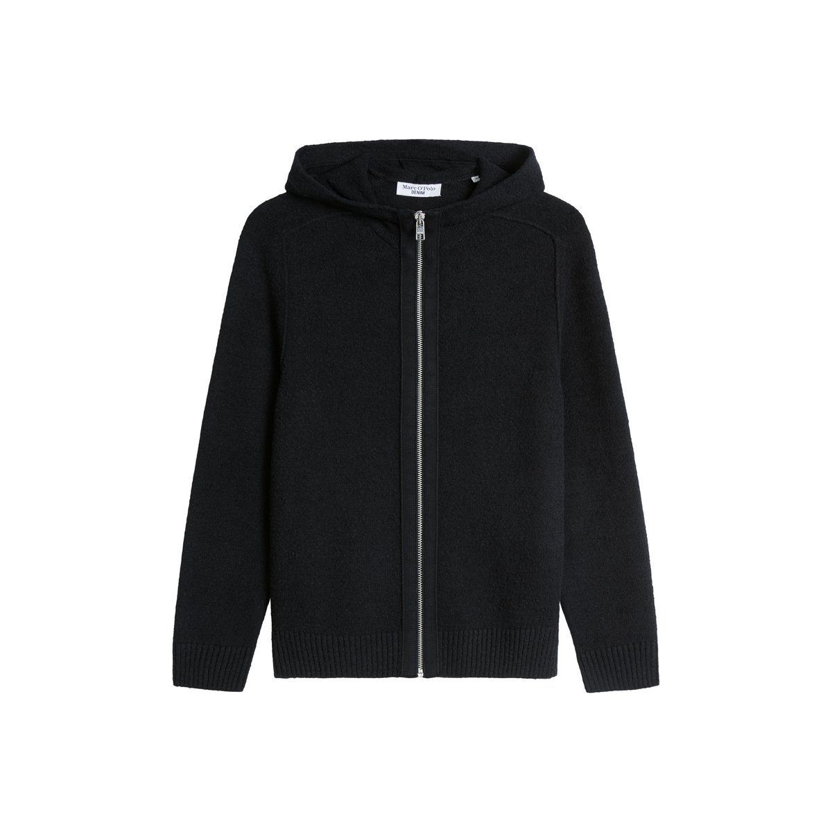 Sweat à capuche en maille bouclée, coupe classique en mélange de coton bio noir, MARC O’POLO DENIM