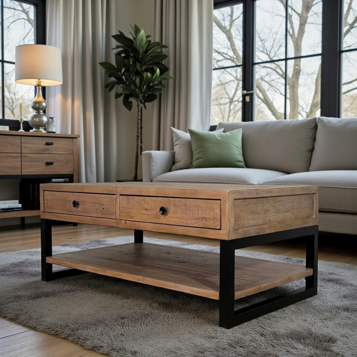 Table basse campagne industrielle bois et métal AUCKLAND bois naturel, PIER IMPORT