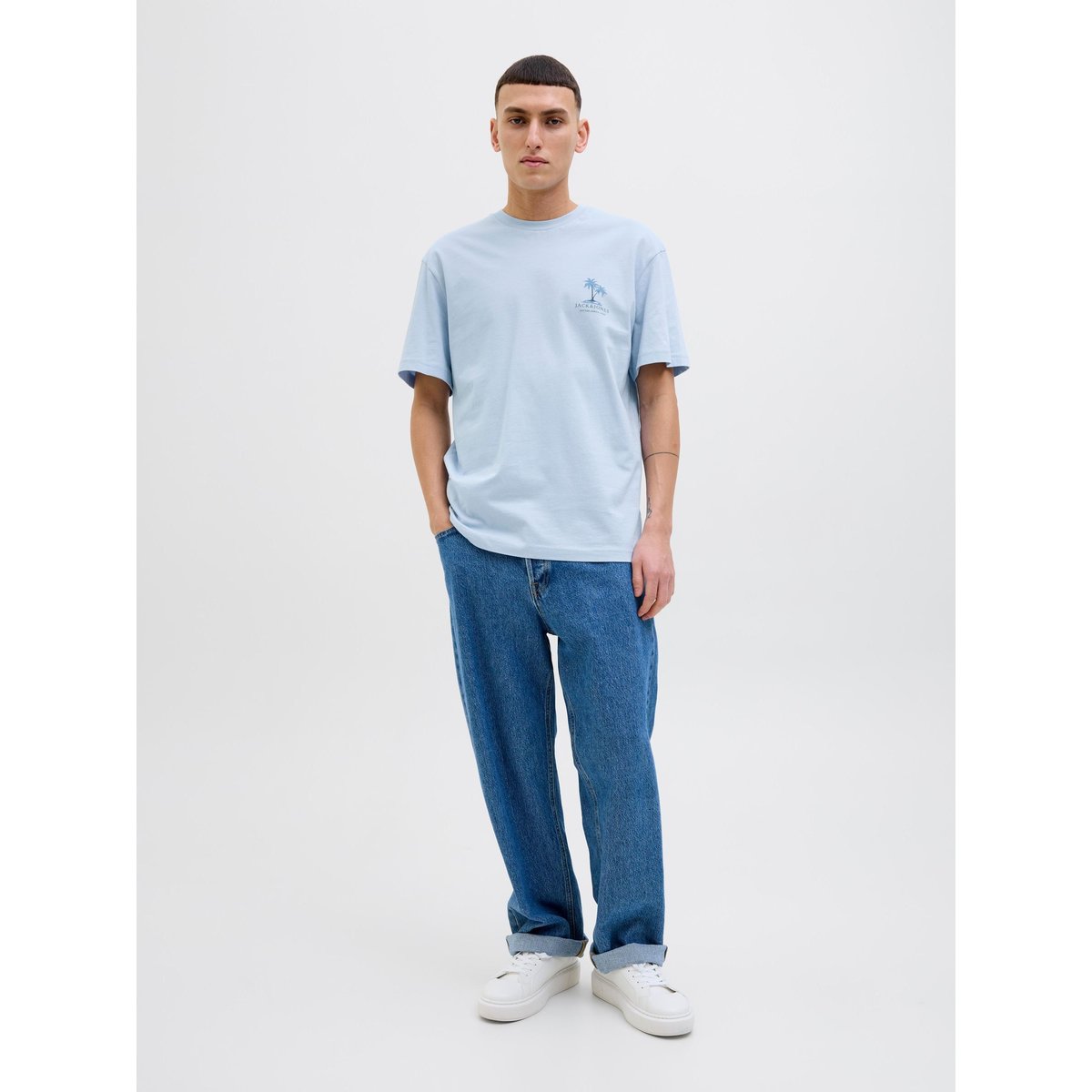 T-Shirt chambray blue, JACK & JONES