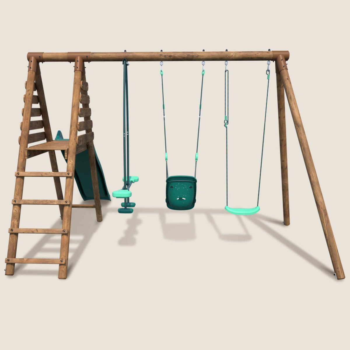 Portique en bois 3 agrès et toboggan TULIPE marron, SOULET