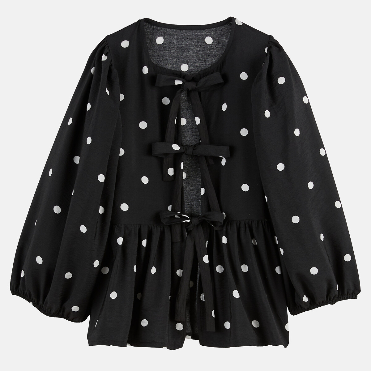 Blouse à nouettes, à pois, manches bouffantes imprimé pois noir/blanc, LA REDOUTE COLLECTIONS