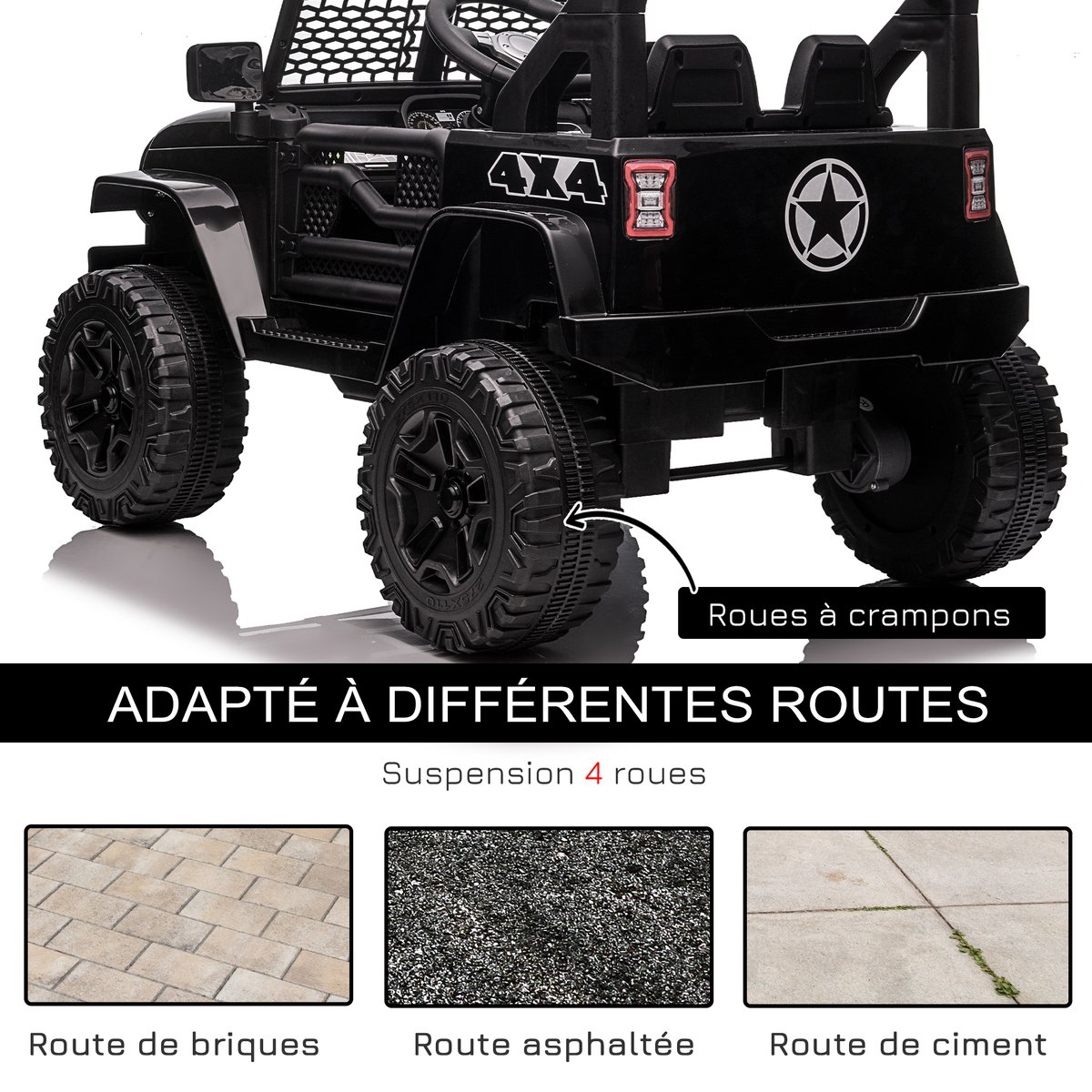 Camion tout-terrain jouet pour enfants PP noir, HOMCOM