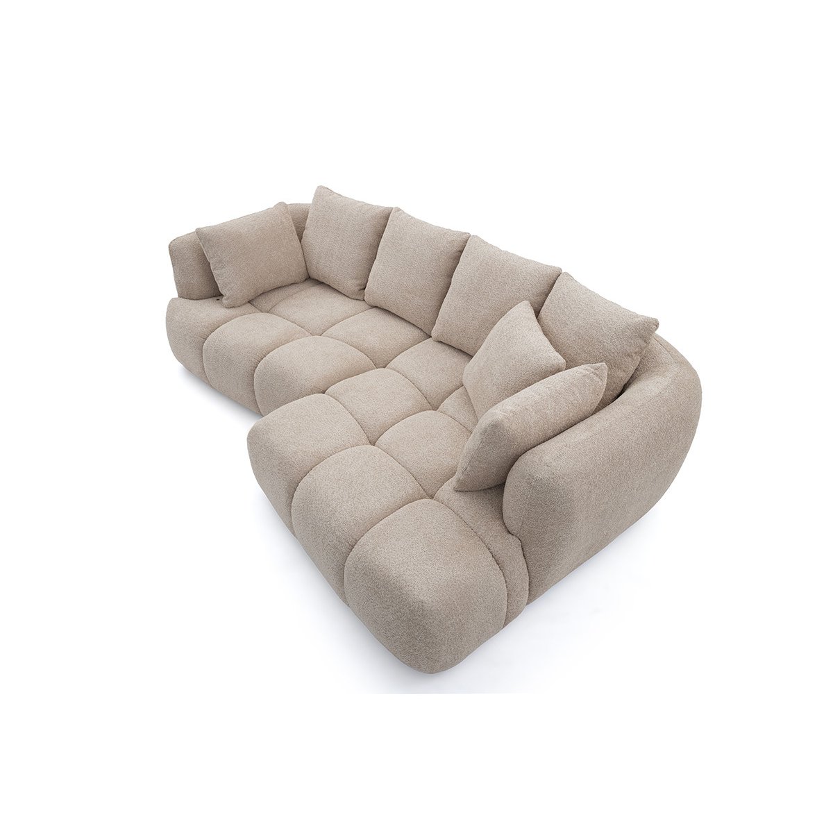 Canapé d'angle convertible 3 places en tissu bouclette, AUDE beige, BOBOCHIC
