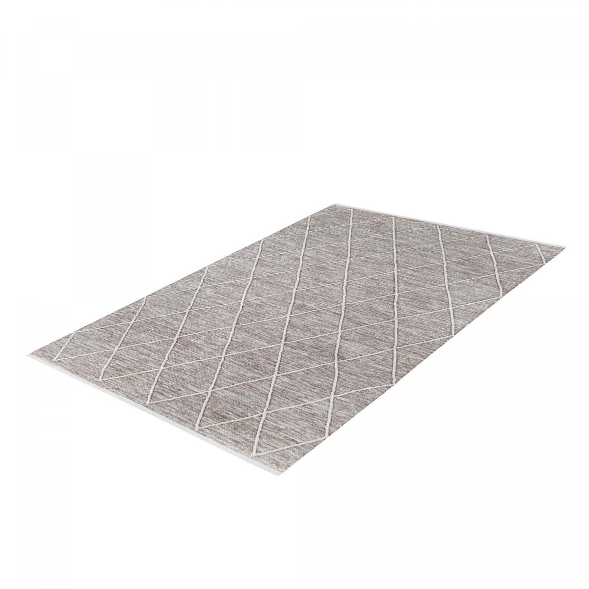 Tapis salon et chambre tissé en coton motif scandinave COTONA marron clair, UN AMOUR DE TAPIS