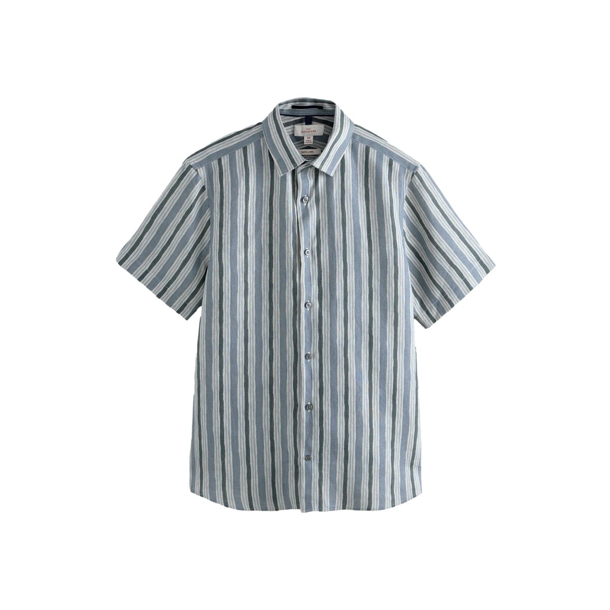 Chemise manches courtes lin à rayures signature bleu, NEXT