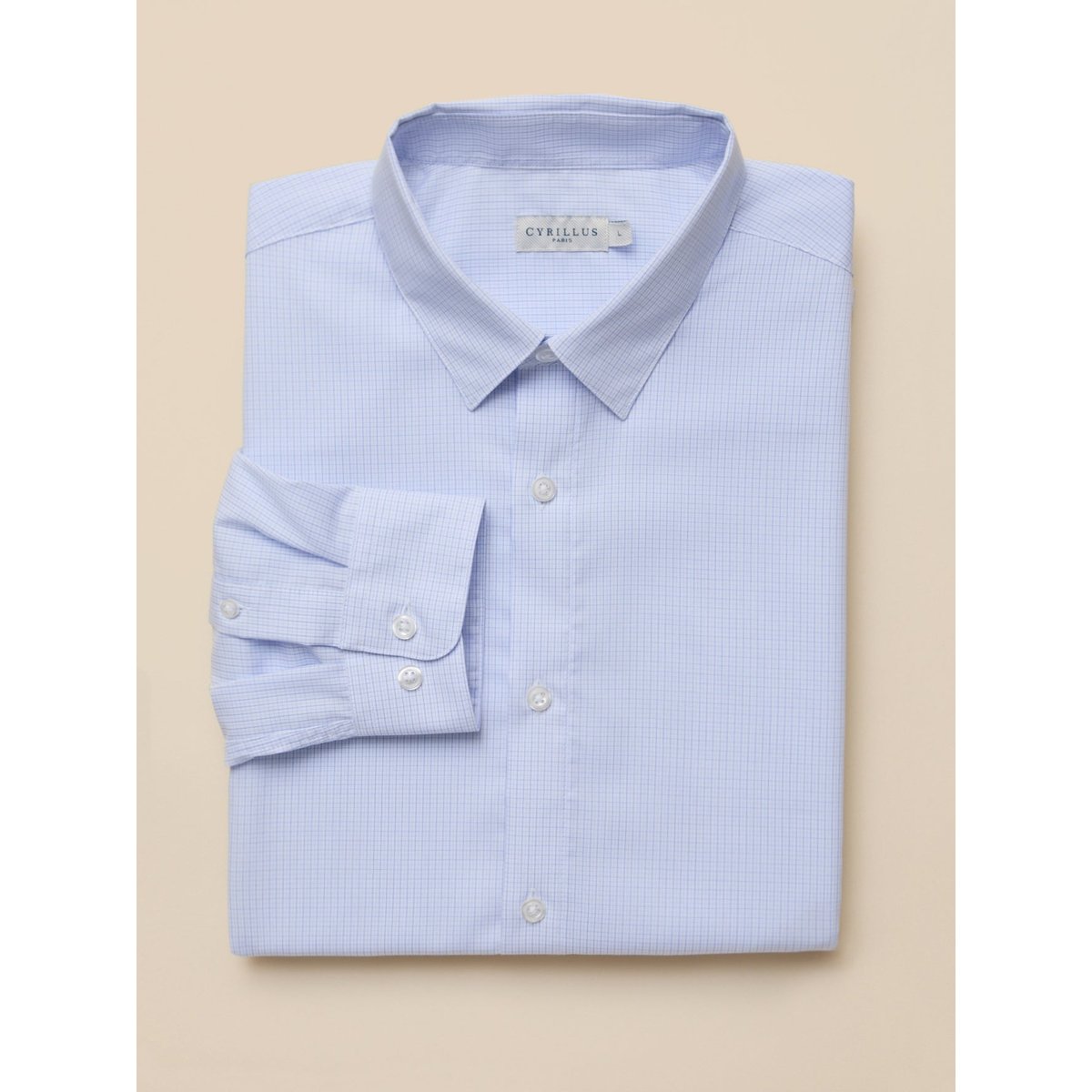 Chemise popeline carreaux  coupe ajustée mini carreaux bleu, CYRILLUS