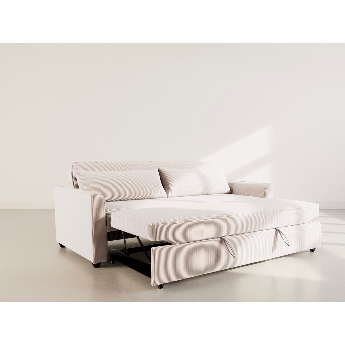 Canapé droit convertible en velours côtelé, ERNEST beige, BEST MOBILIER
