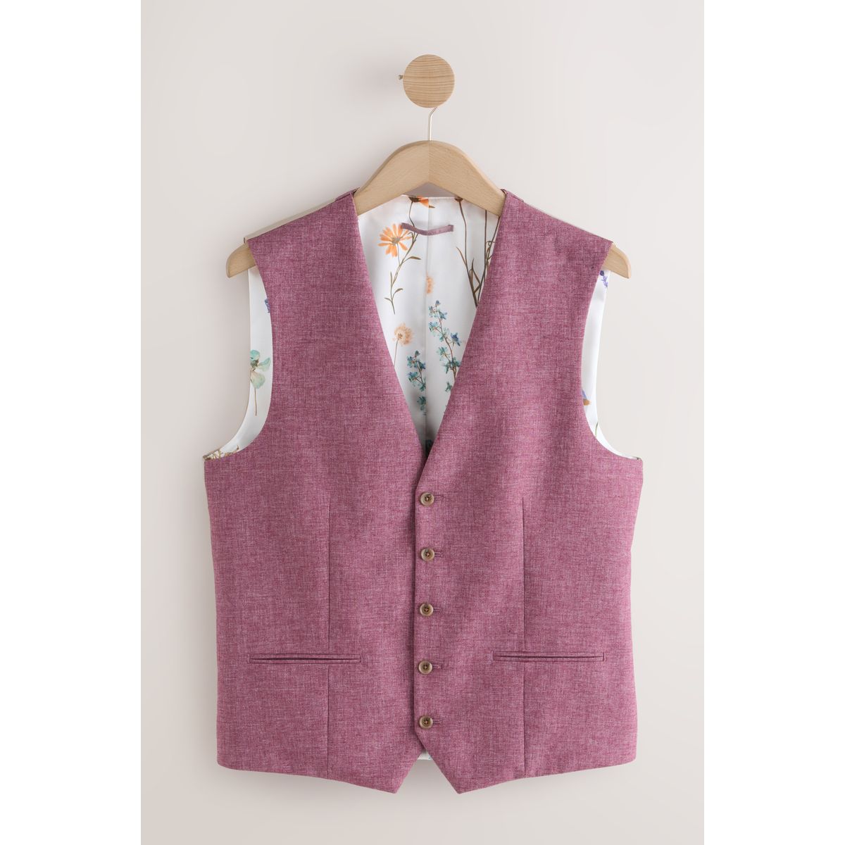 Gilet de costume en lin texturé rose, NEXT