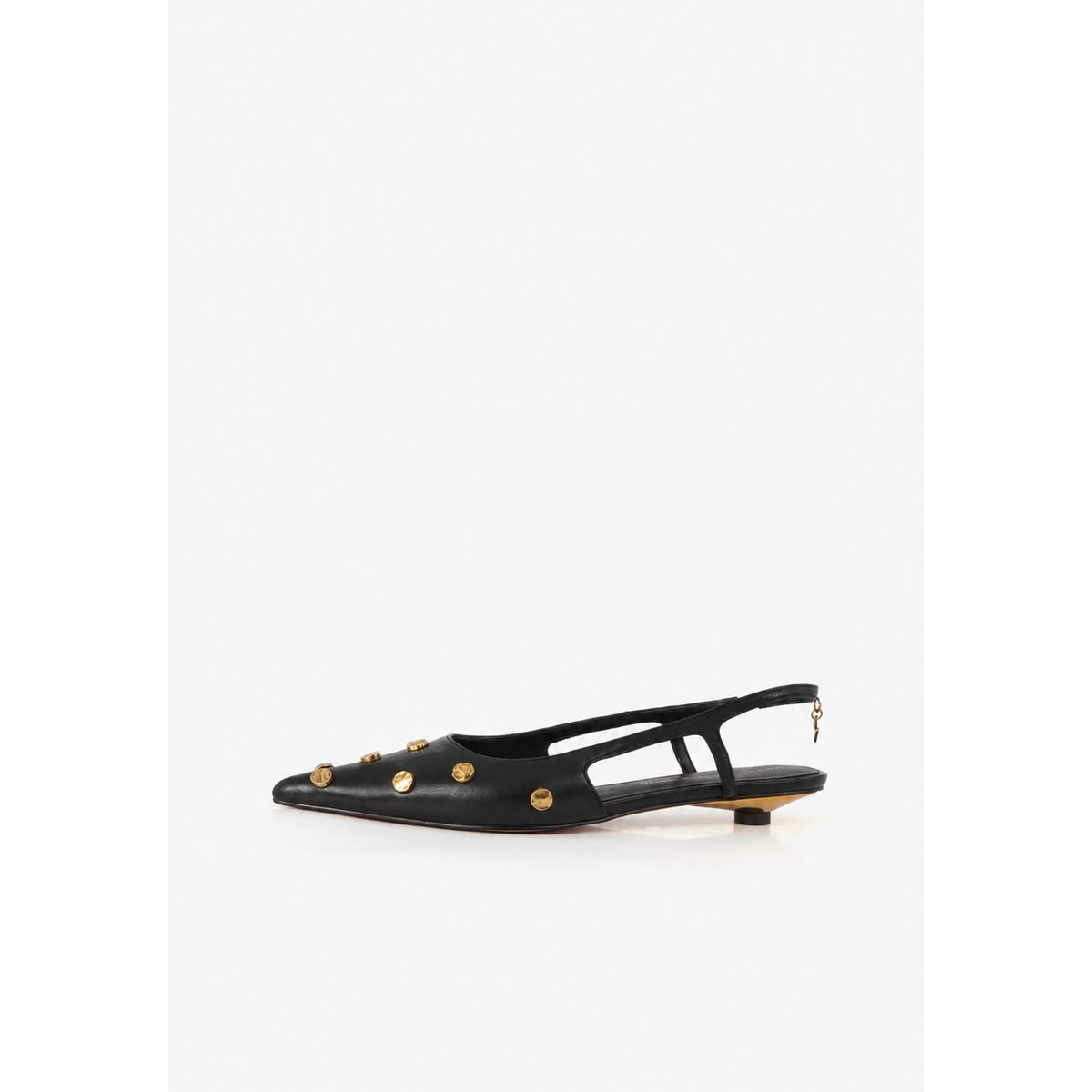 Ballerines slingback à talon entonnoir et clous décoratifs noir, LOLA CASADEMUNT