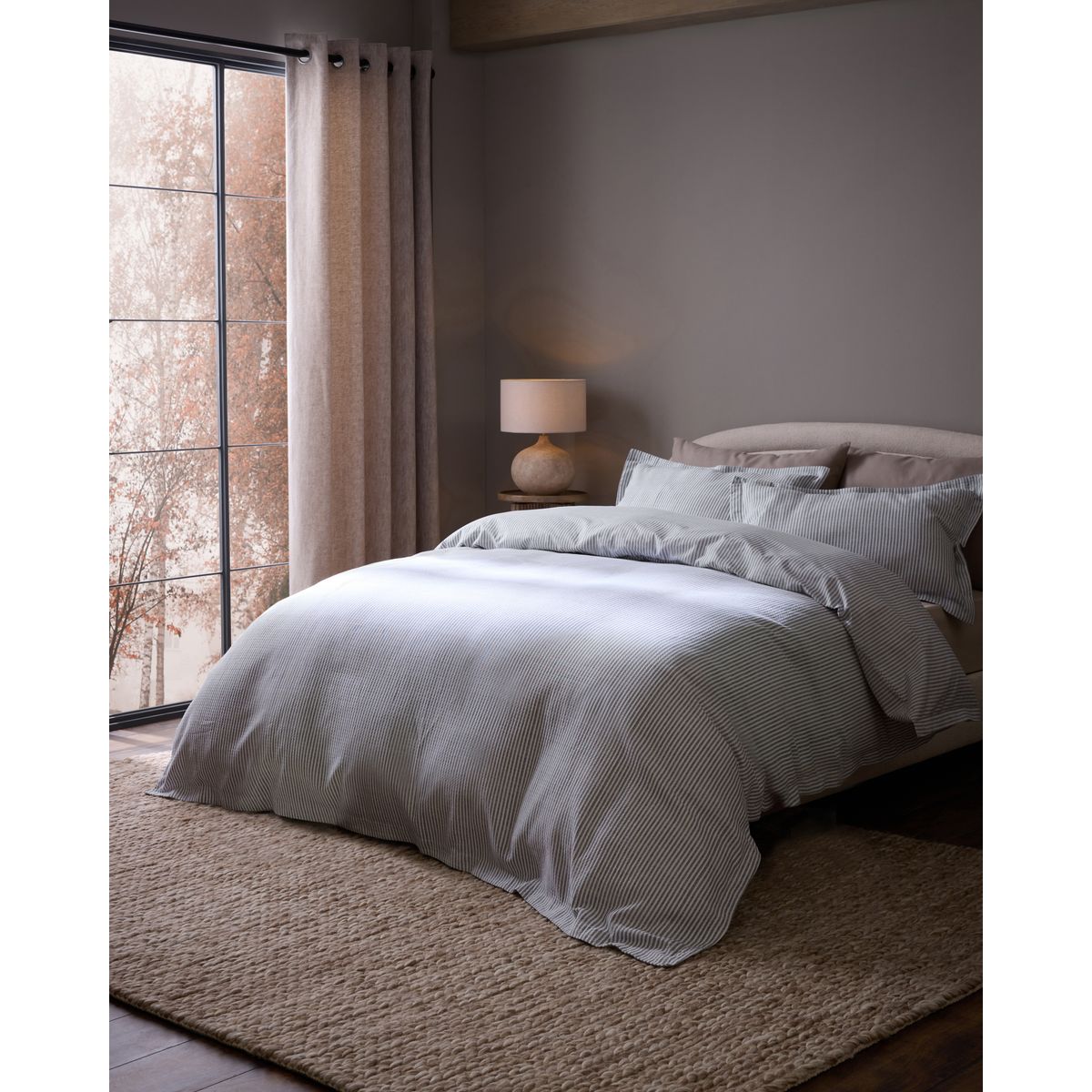 Parure drap-housse rayures matelassées gris, NEXT