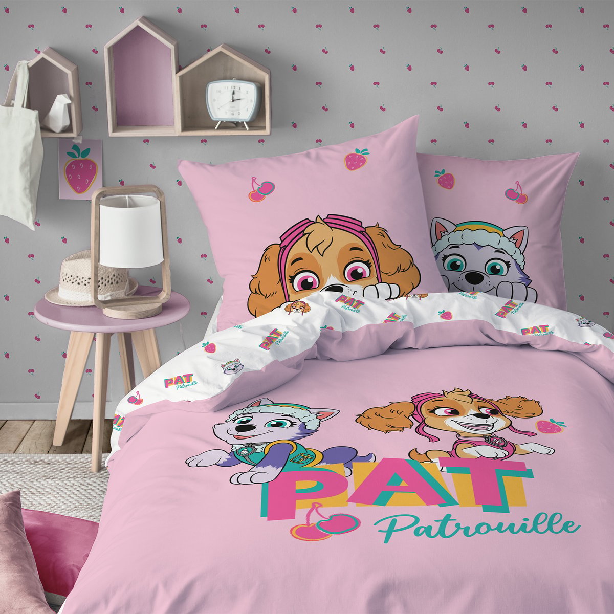 Parure de lit imprimée 100% coton, FRUITY rose, PAT PATROUILLE