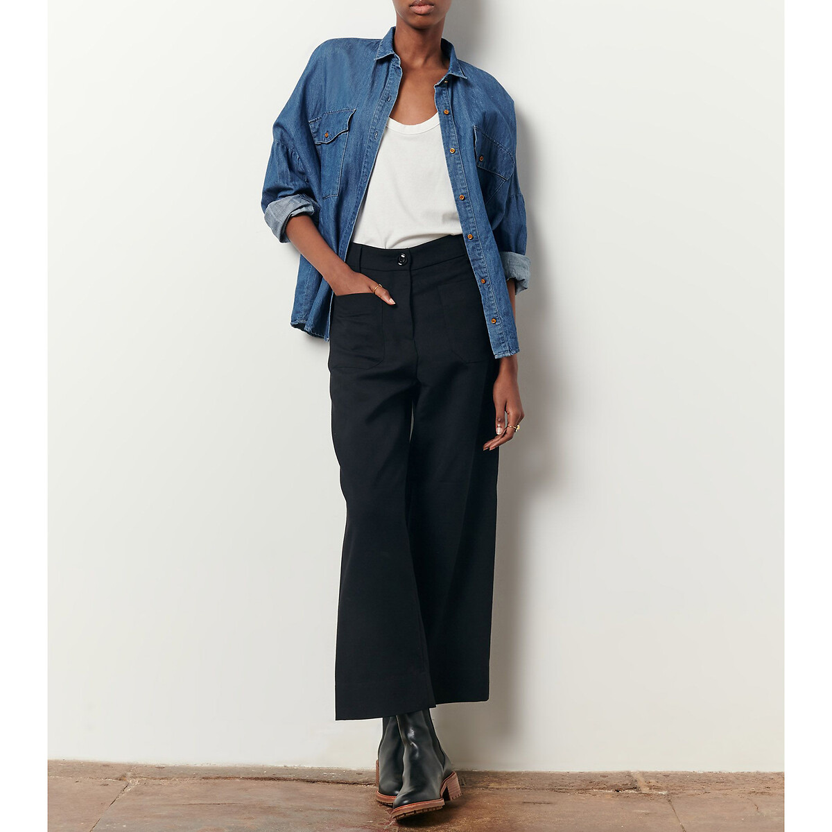 Pantaloni larghi vita alta nero , SESSUN