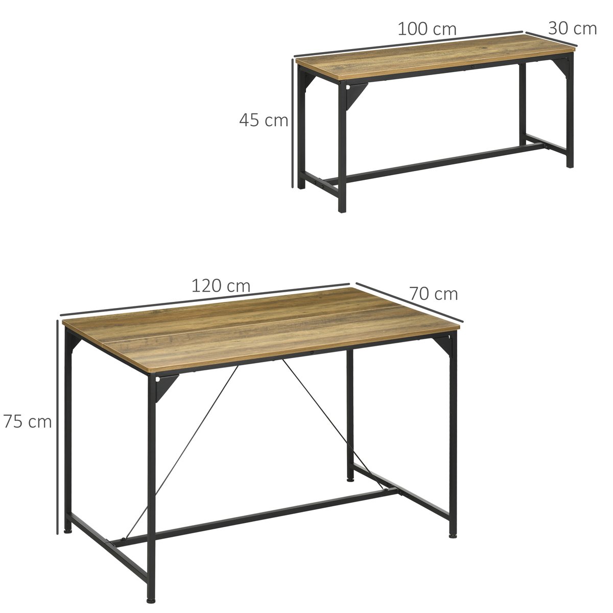 Ensemble de table à manger Acier Bois naturel naturel et noir, HOMCOM