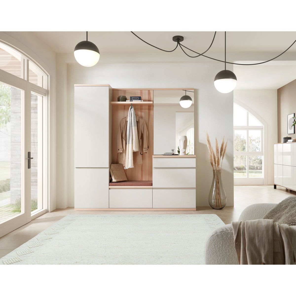 Tapis salon Bergen tissé main laine naturelle naturel, THEKO