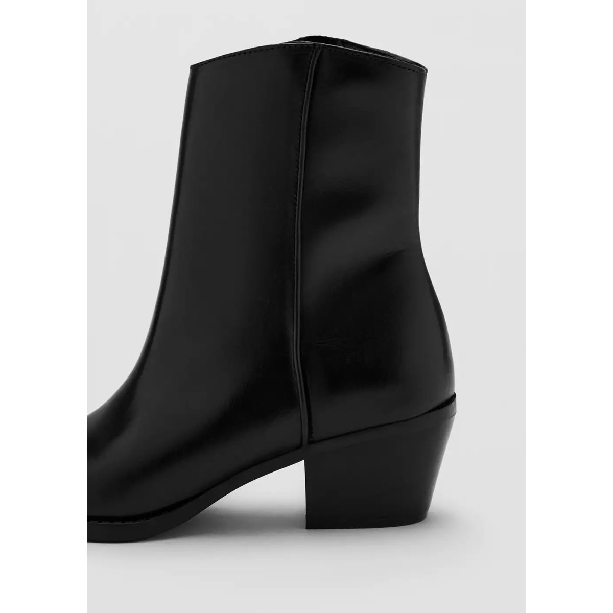 Bottines cuir talon bloc noir, MANGO