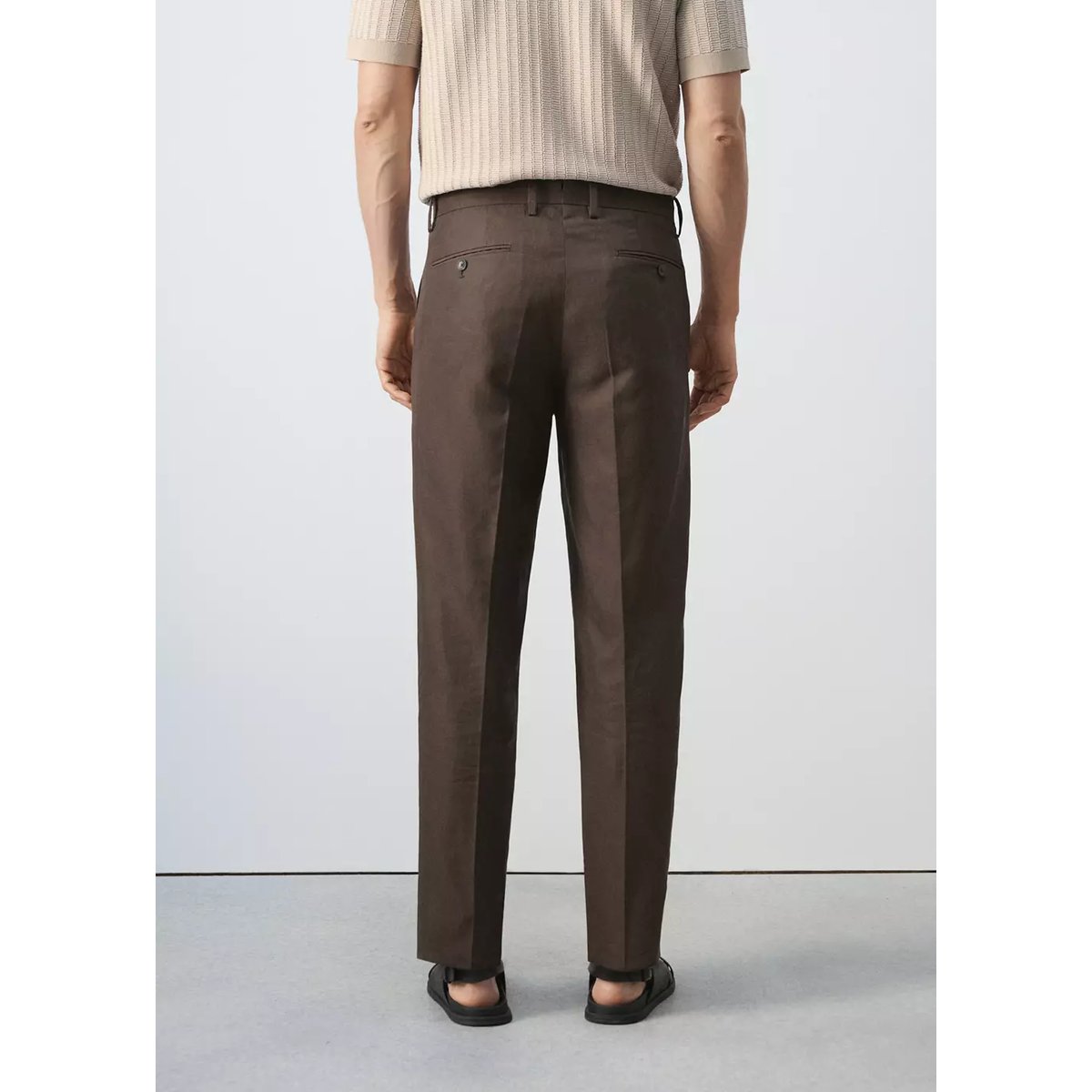 Pantalon de tailleur en mélange de lyocell et lin marron, MANGO MAN