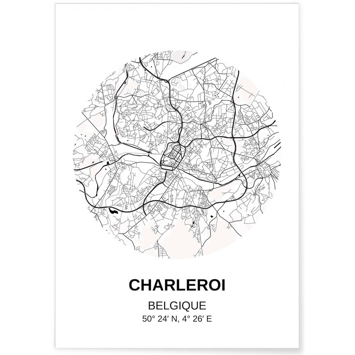 Affiche Carte Charleroi blanc, L'AFFICHERIE