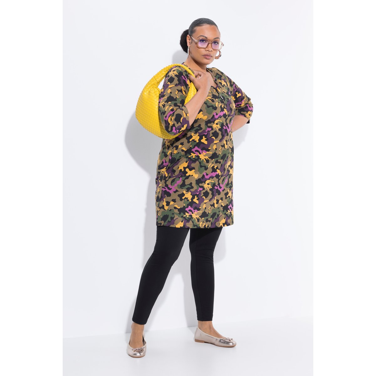 T-shirt long, avec fermeture zippée gris olive, ULLA POPKEN