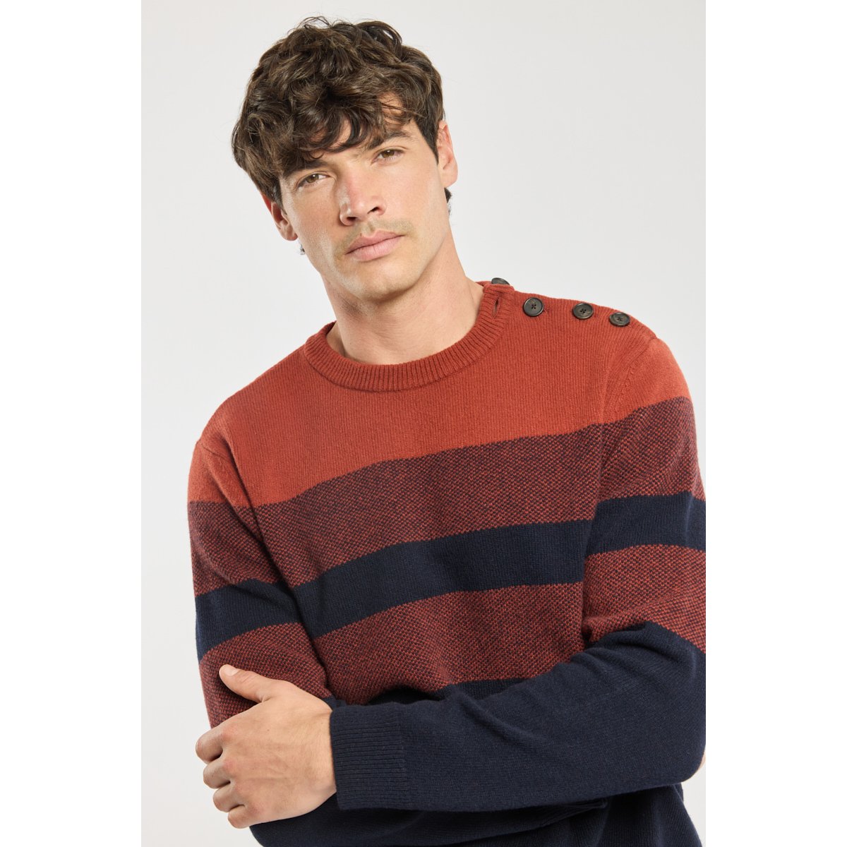 Pull marin Deauville - laine marine deep/ketchup, ARMOR-LUX