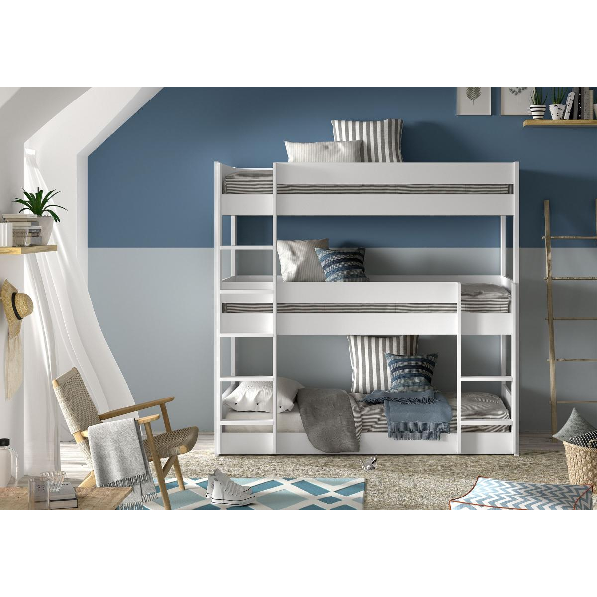 Lit triple SCOTT 90x200 CM - Blanc couleur unique, VIPACK