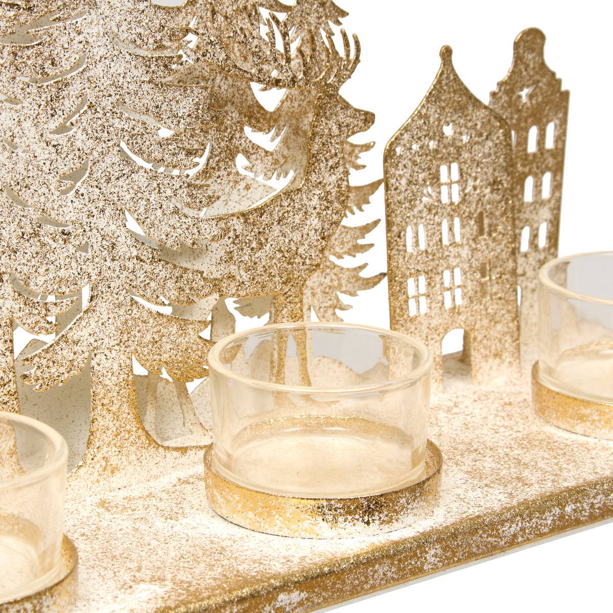 Photophore de Noël paysage en métal dore, FEERIC LIGHTS & CHRISTMAS