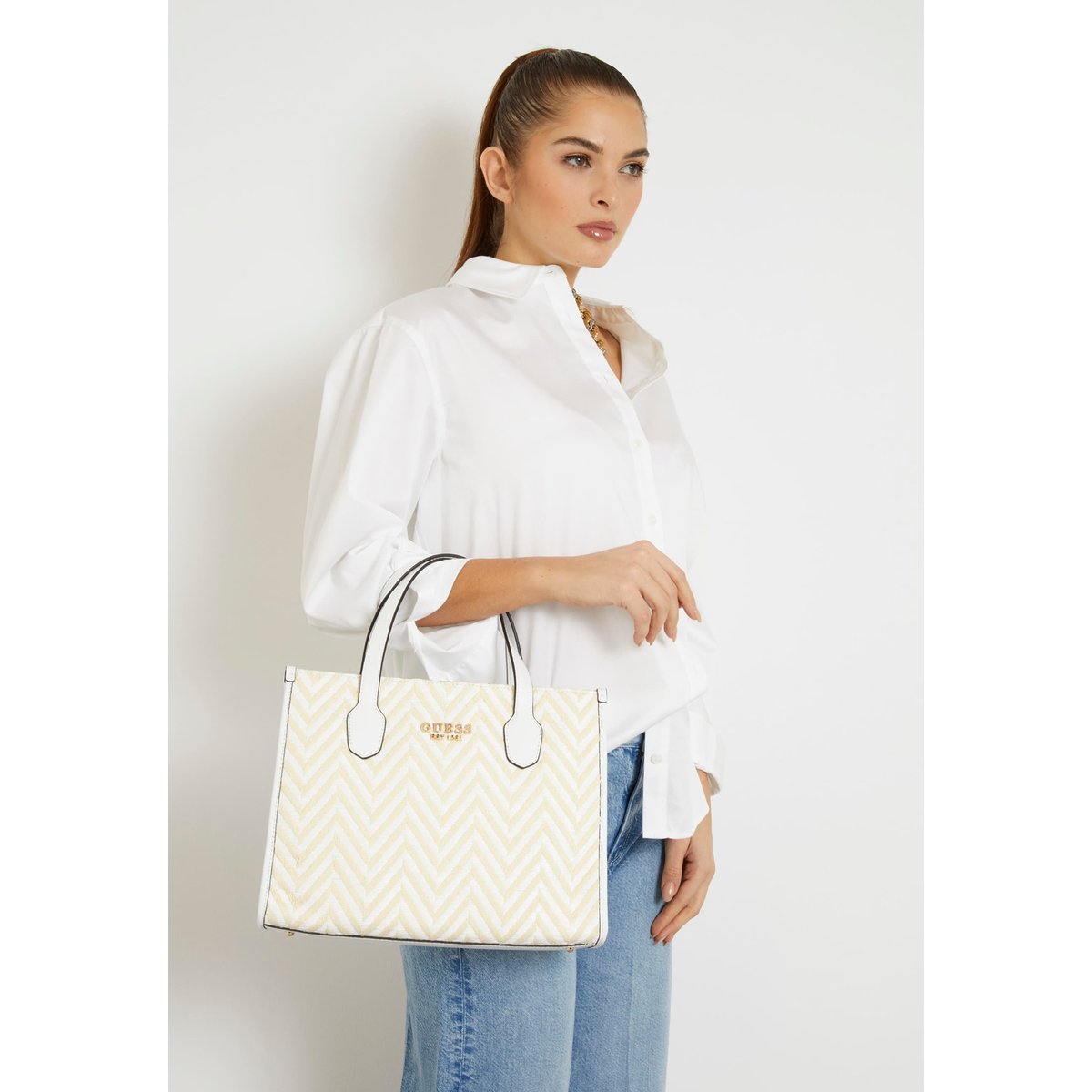 Sac À Main Silvana Raphia blanc multi, GUESS