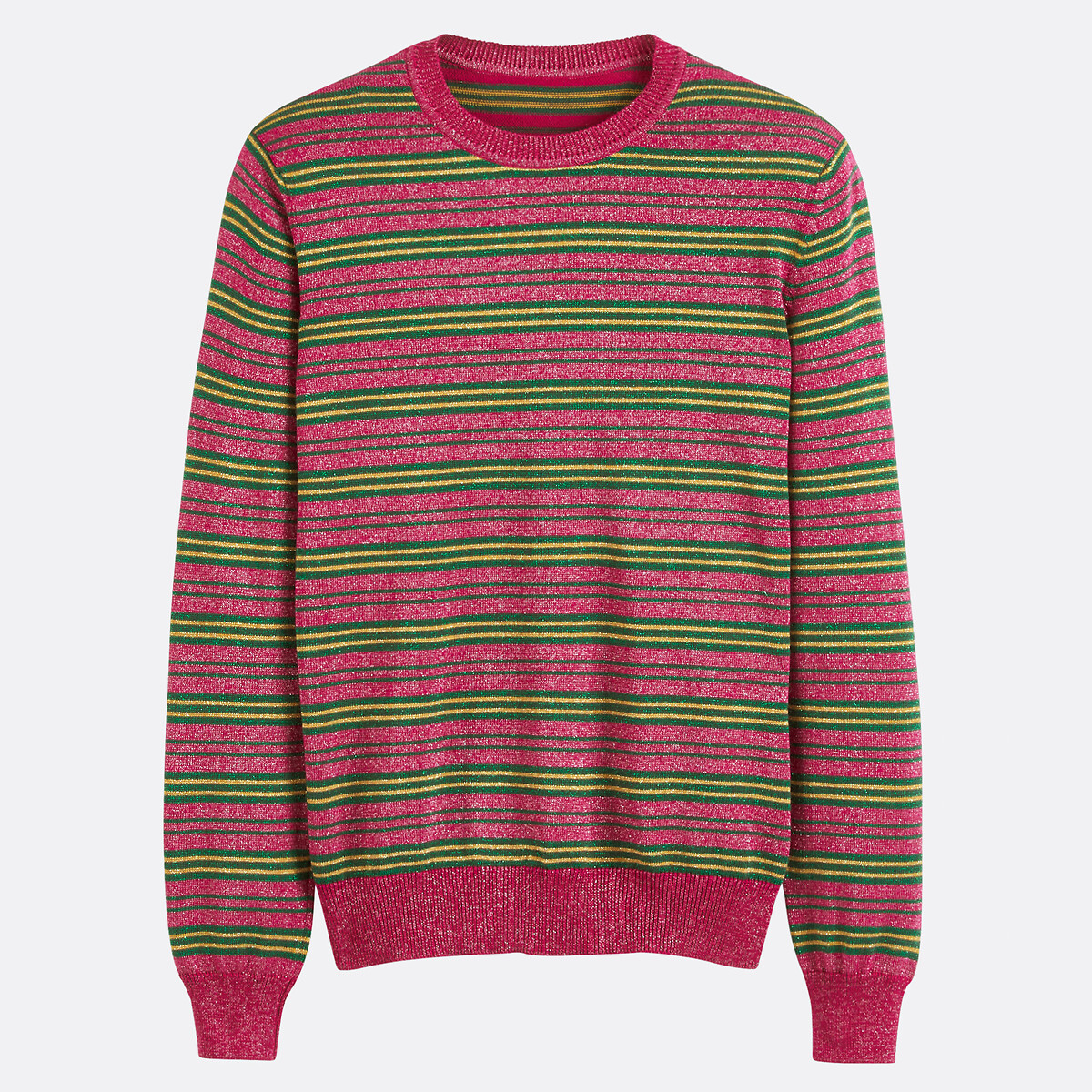 Striped Crew Neck Jumper, in Fine Knit with Sparkly Thread pink striped, LA REDOUTE COLLECTIONS