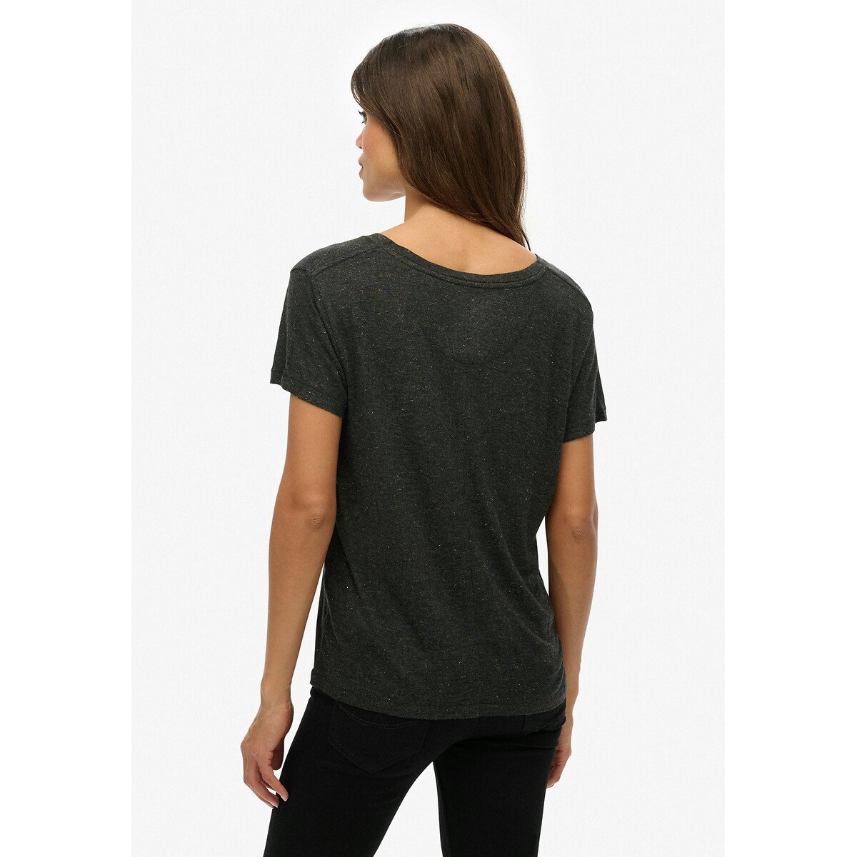 T-shirt brodé noir métallisé, SUPERDRY