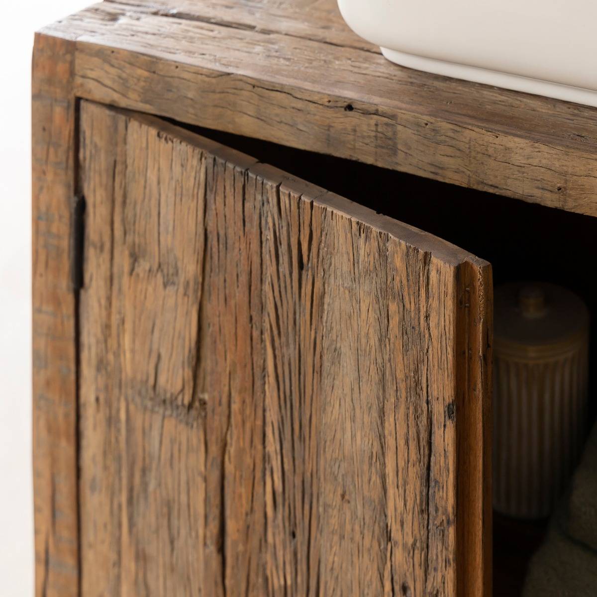 Meuble sous vasque en bois recyclé ADRIENNE bois foncé, MADE IN MEUBLES