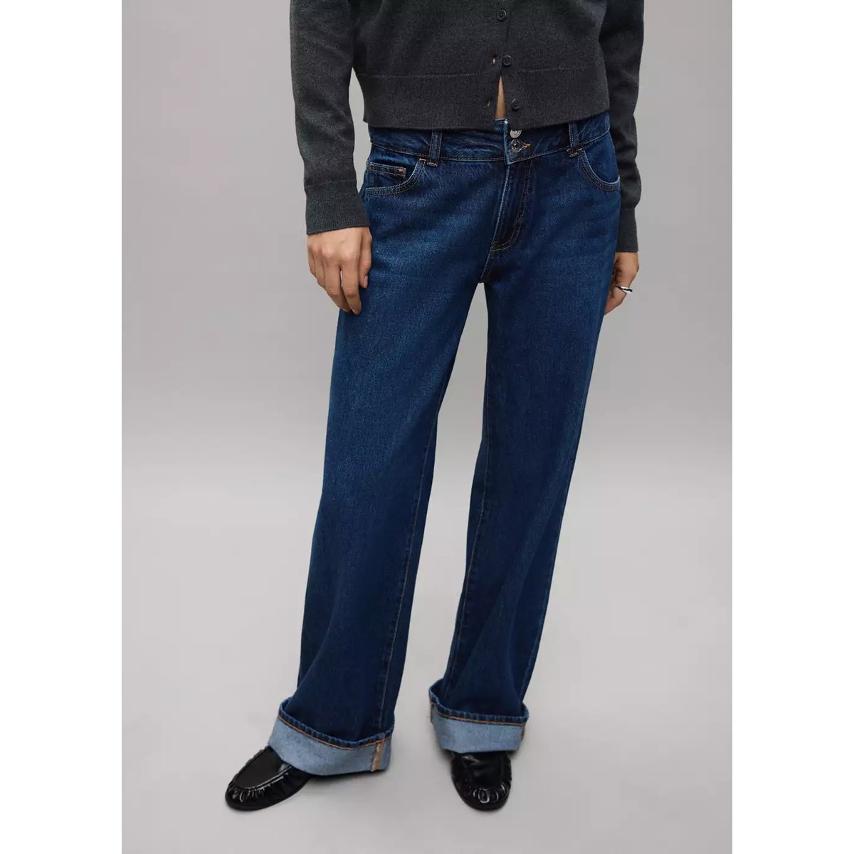 Jean droit à revers bleu foncé, MANGO TEEN