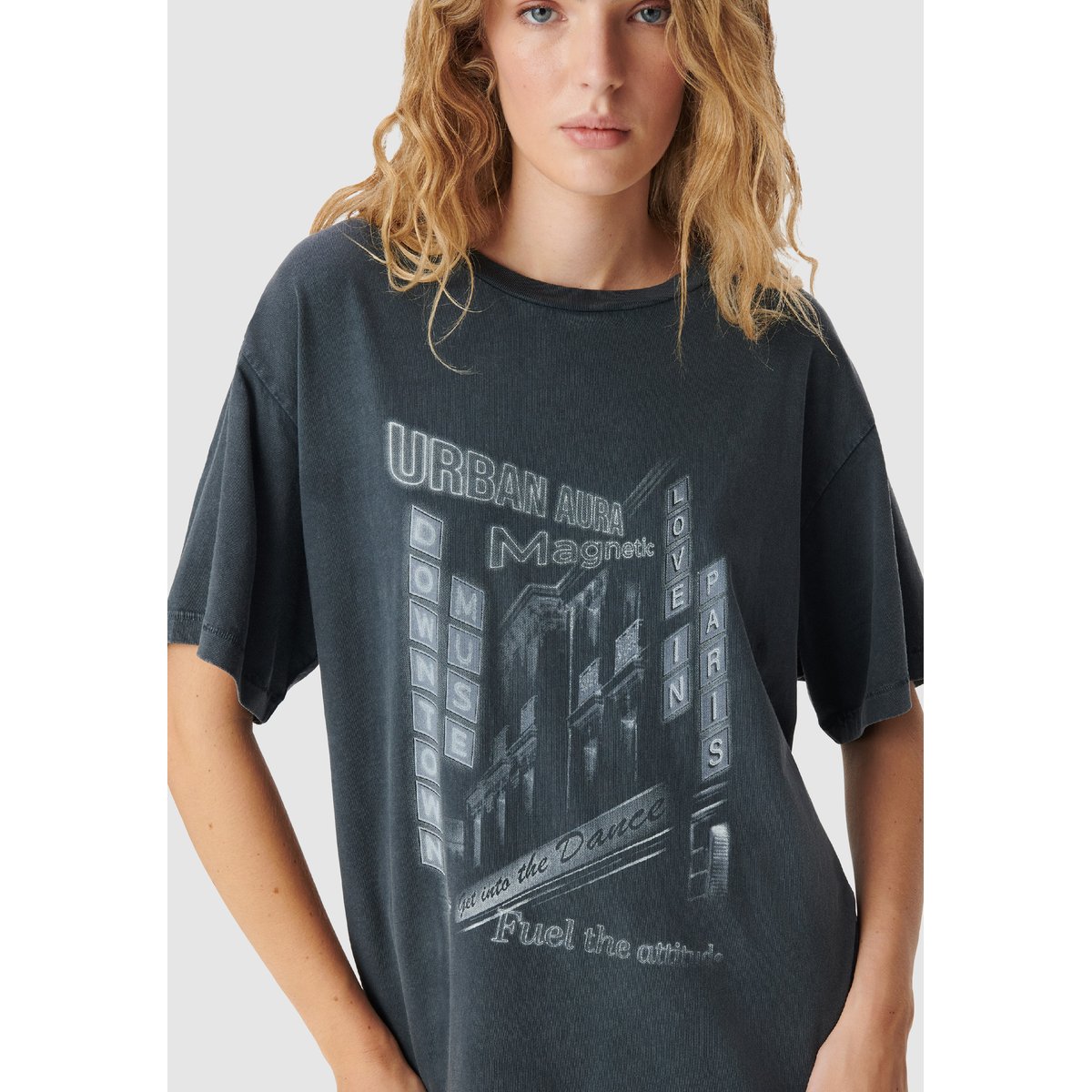 Tee-shirt visuel immeubles et messages gris anthracite, IKKS