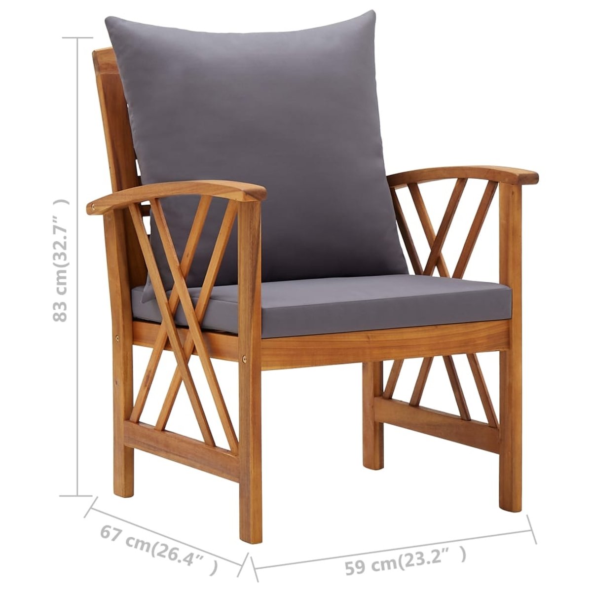 Lot de 2 chaises de jardin en bois avec coussins gris, HOME MAISON