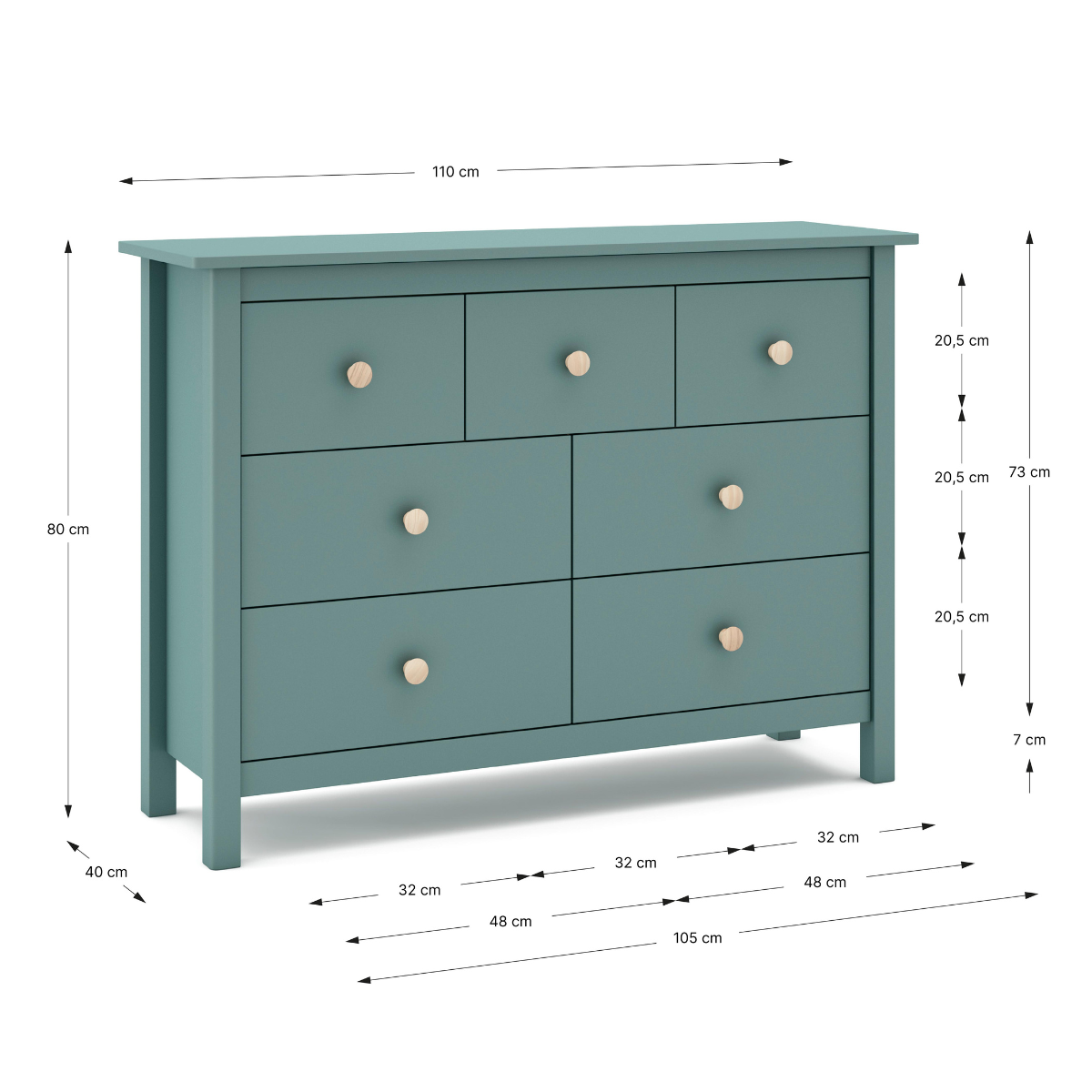 Commode 4 + 3 tiroirs - CAMILLE vert, CALICOSY