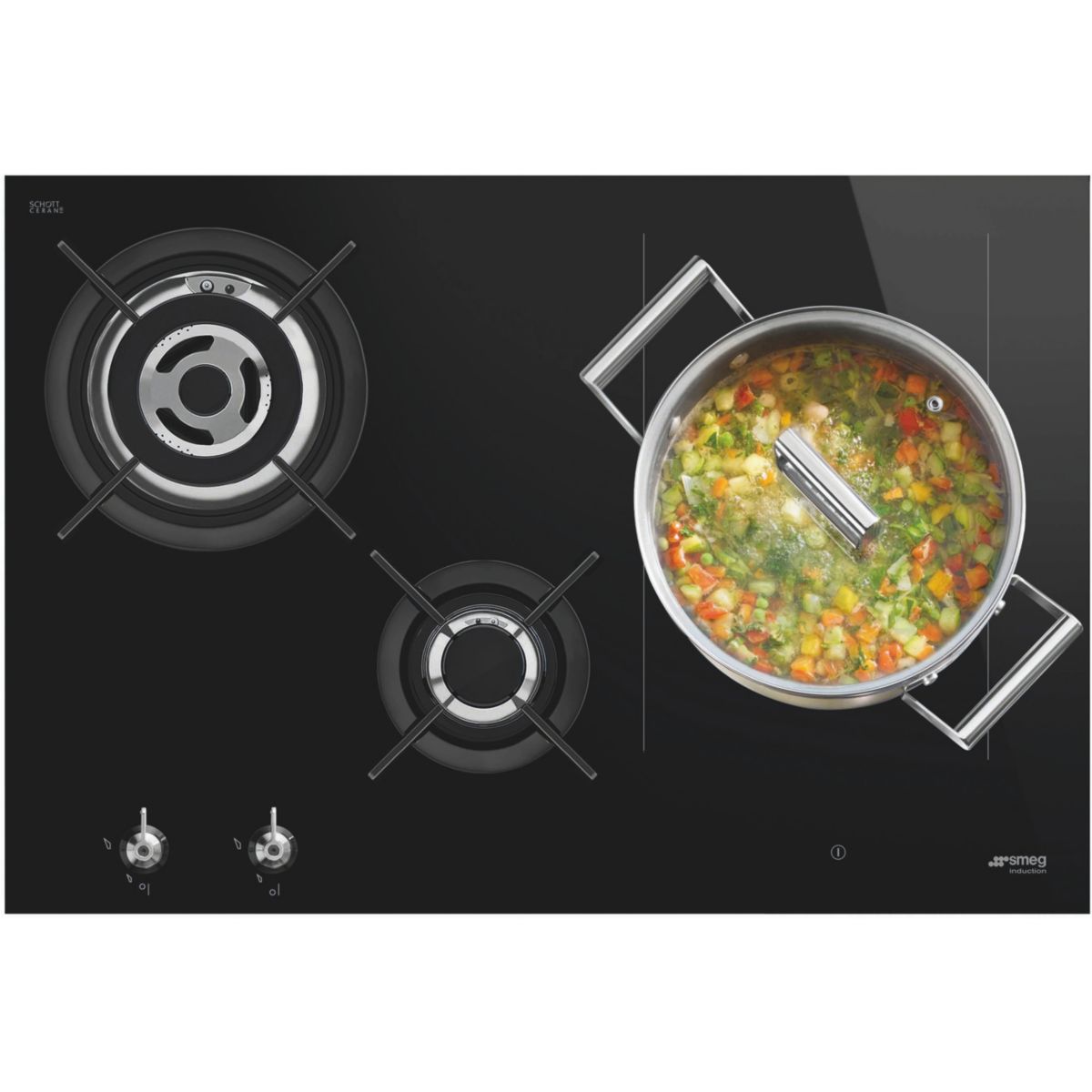 Plaque mixte induction gaz PM3743D couleur unique, SMEG