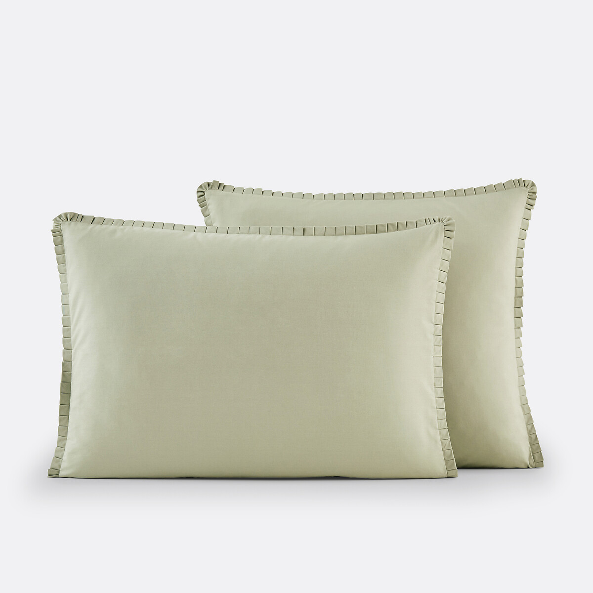 Cotton Percale Ruffle Trim Pillowcase green tea, LA REDOUTE INTERIEURS
