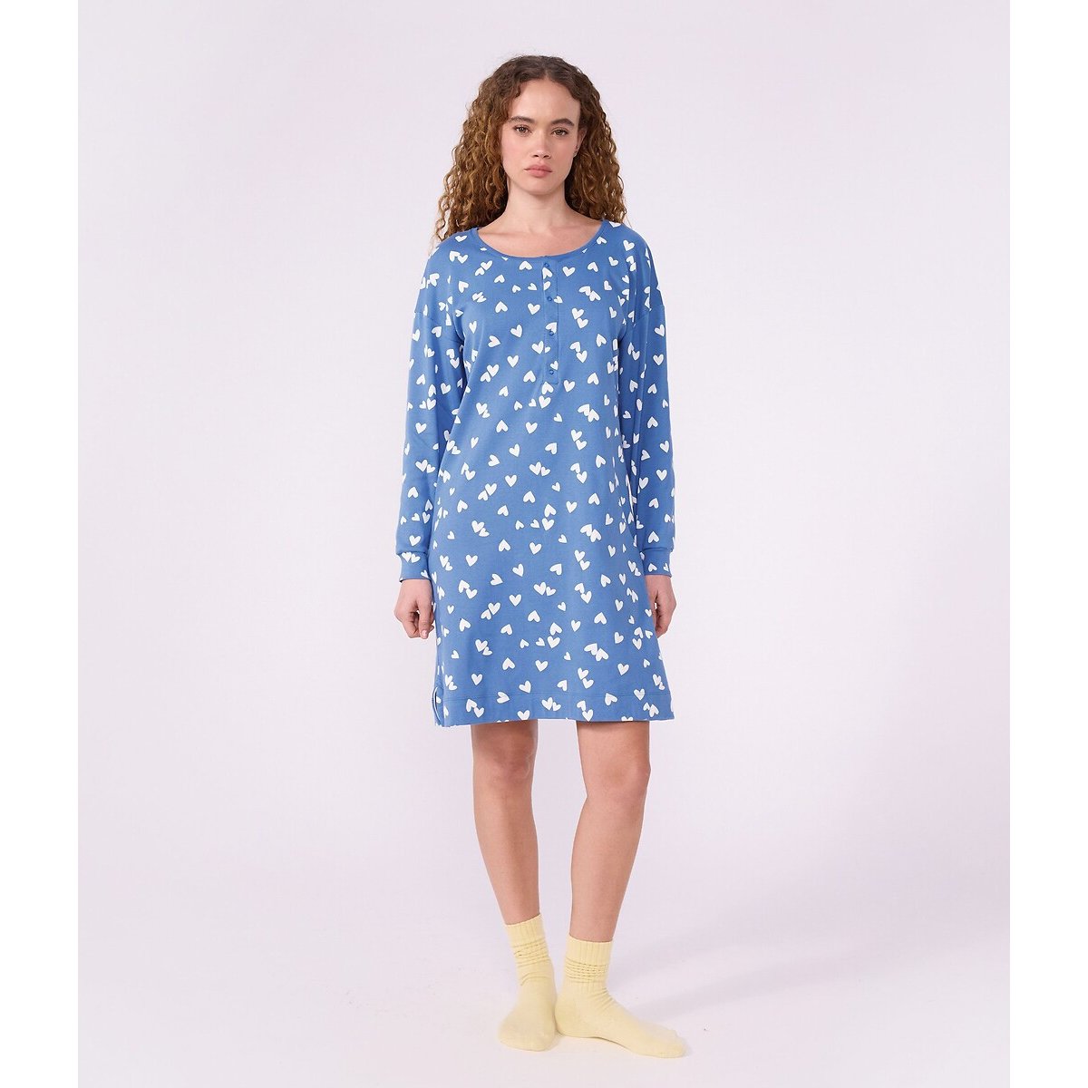 Heart Print Cotton Nightshirt blue/white, PETIT BATEAU