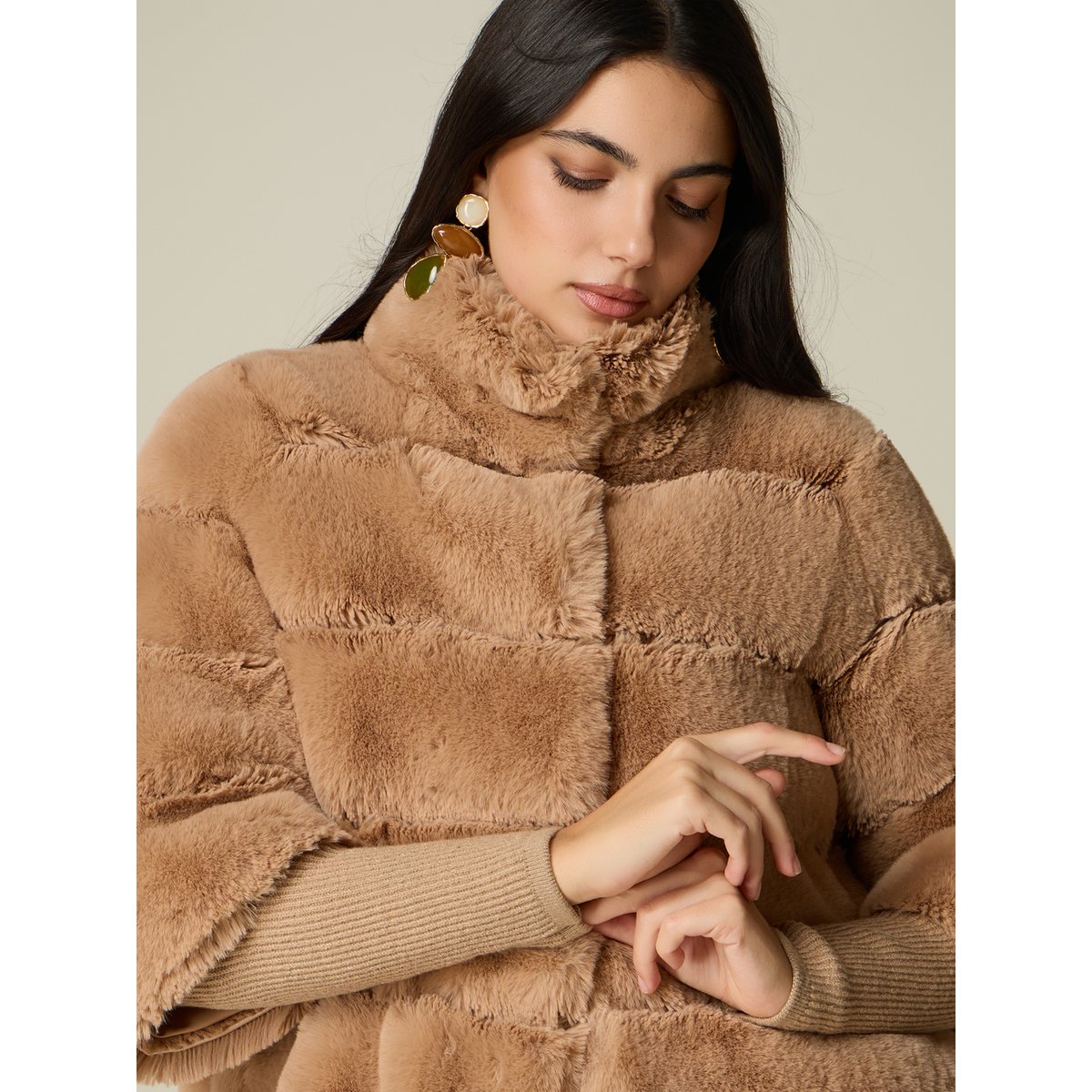 Veste courte effet peluche beige, OLTRE