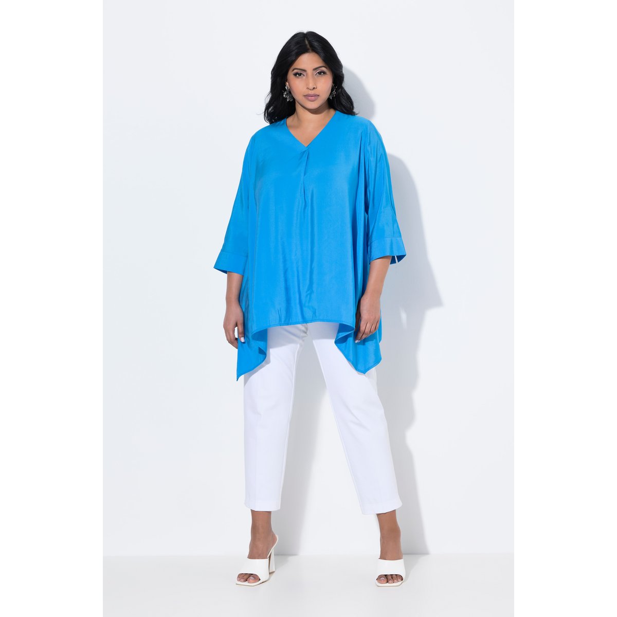 Tunique décolleté en V et manches courtes aqua, ULLA POPKEN