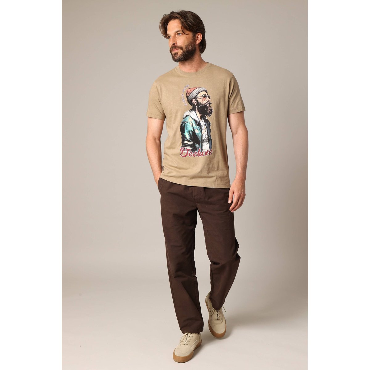 T-shirt en coton avec imprimé hipster barbu HIPSTER bois d'orme, DEELUXE