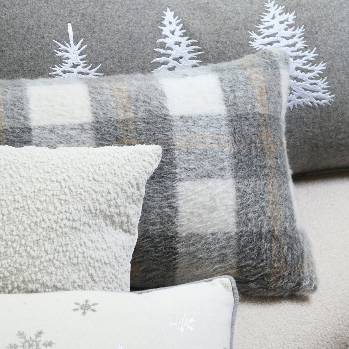 Coussin rectangulaire à carreaux - Effet laine gris, LOVELY CASA