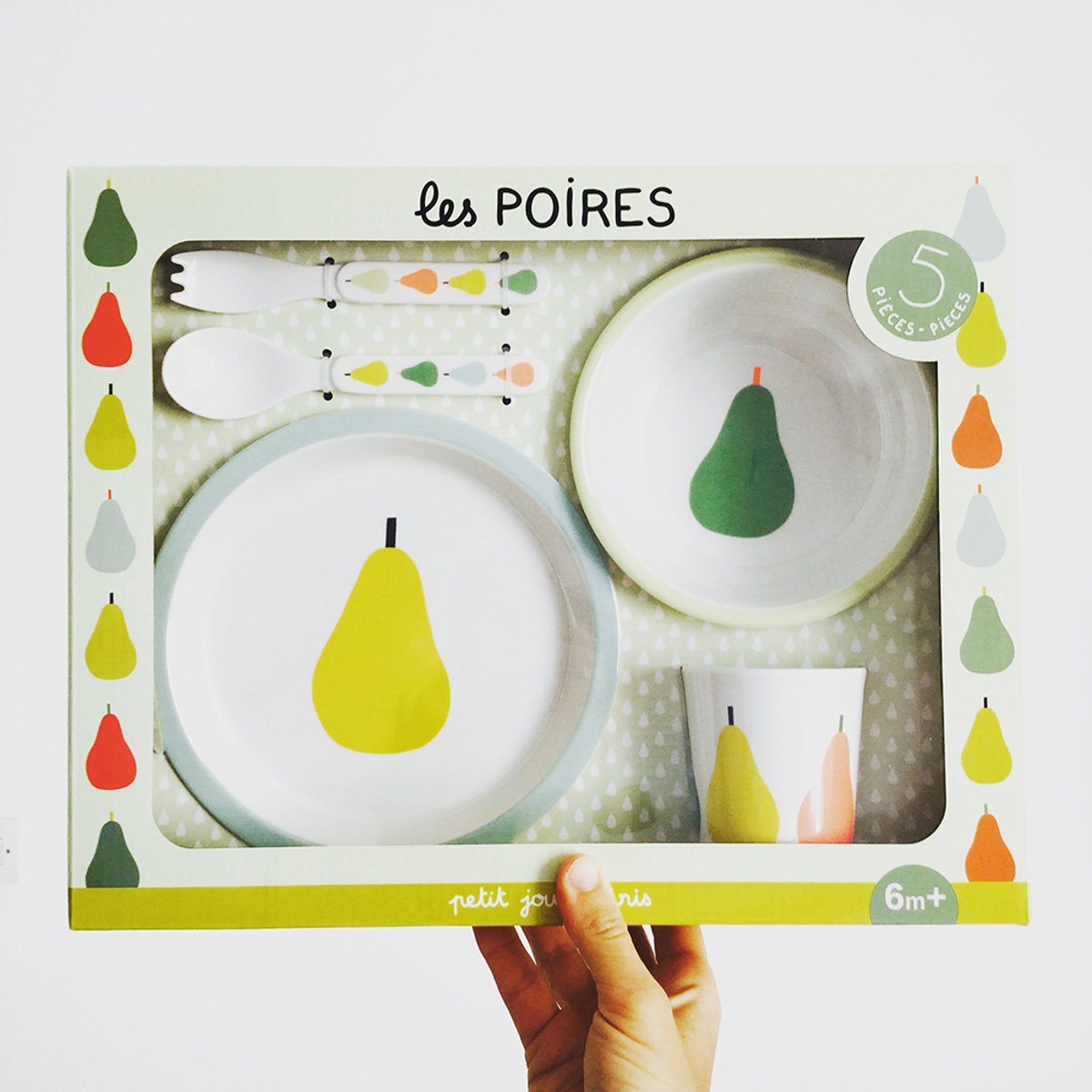 Coffret cadeau 5 pièces LES POIRES vert, blanc, jaune, bleu, orange., PETIT JOUR