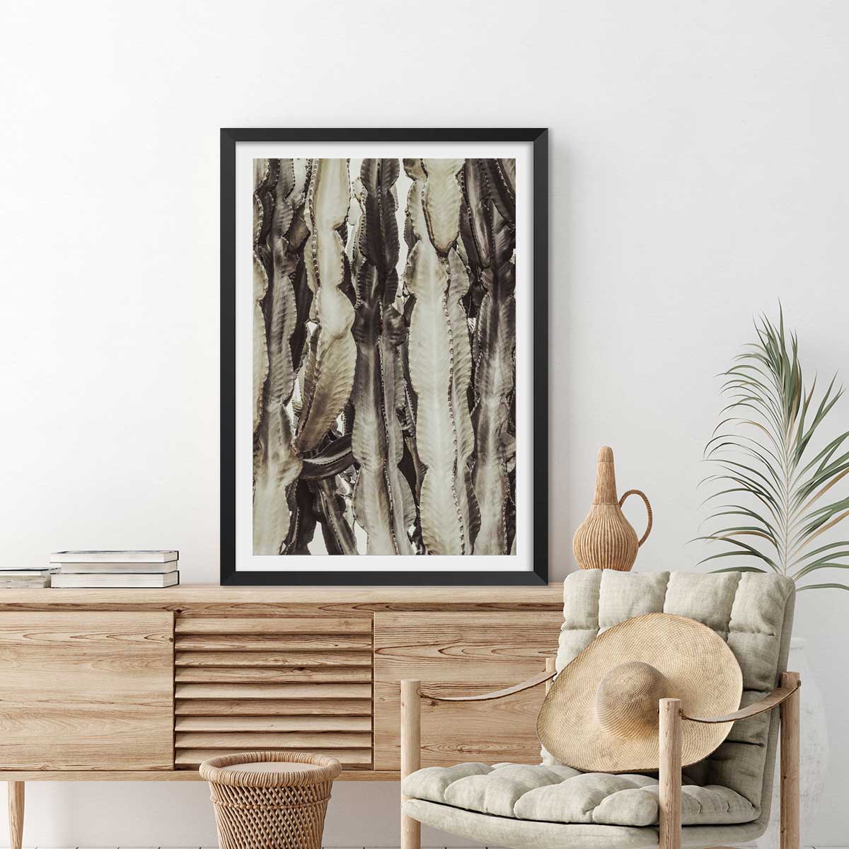 Poster cactus mood affiche + cadre en bois - noir, HEXOA