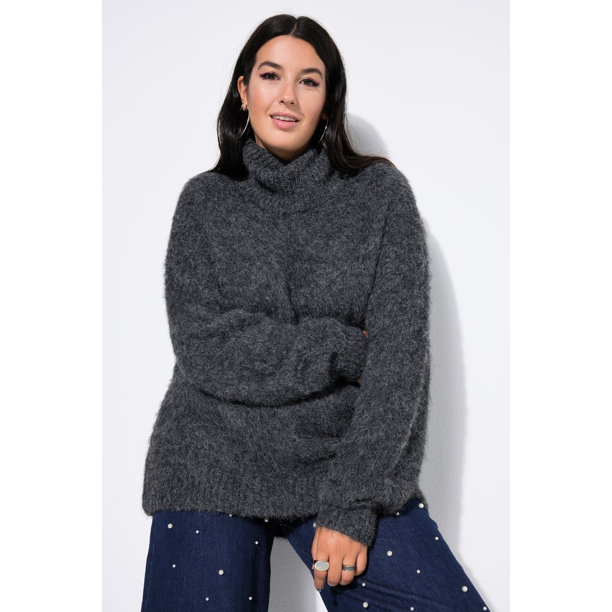 Pull à col roulé, coupe oversize chiné gris foncé, STUDIO UNTOLD