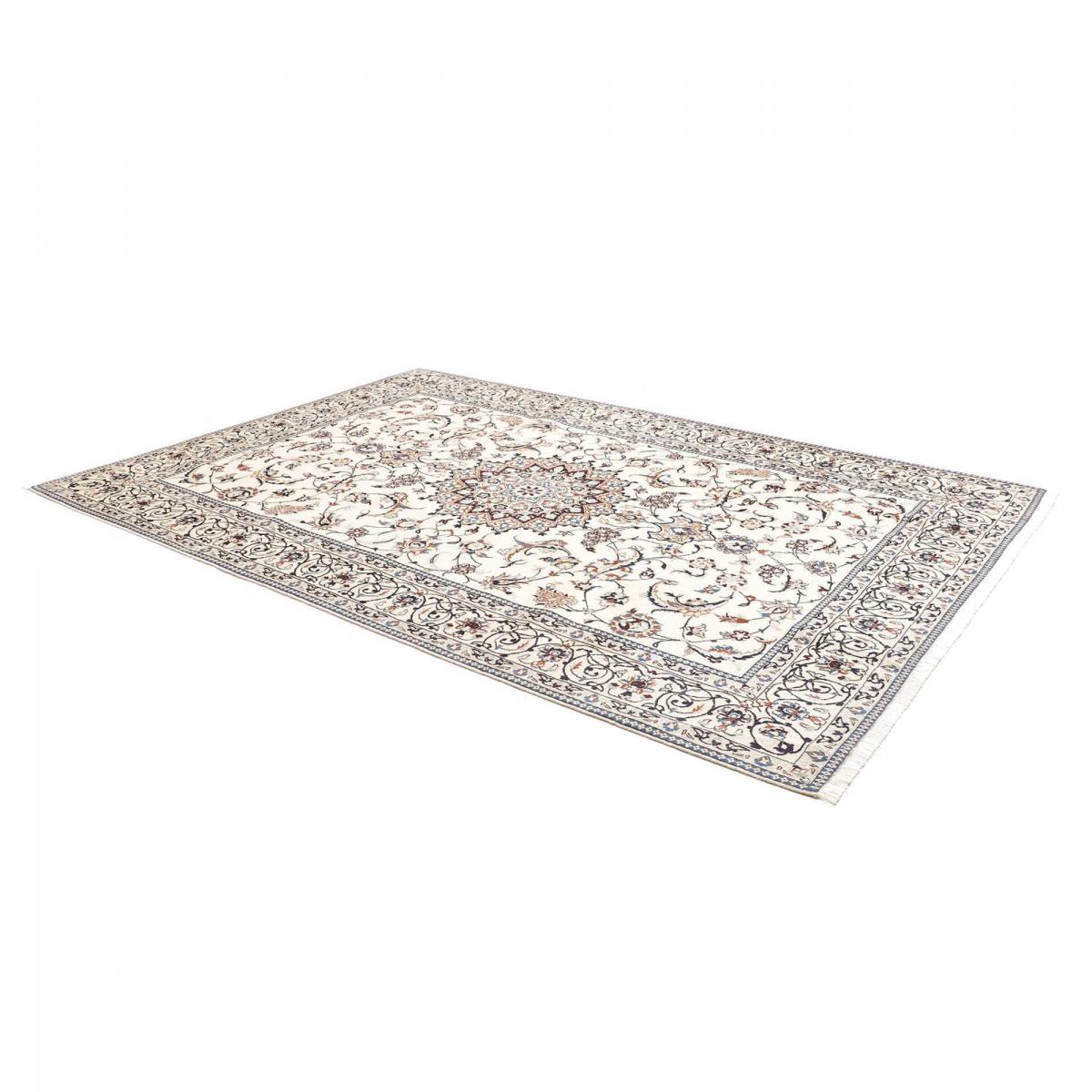 Tapis d'orient, motif oriental, noué main, laine et soie, NAIN 9LA 34 crème, beige, bleu, UN AMOUR DE TAPIS