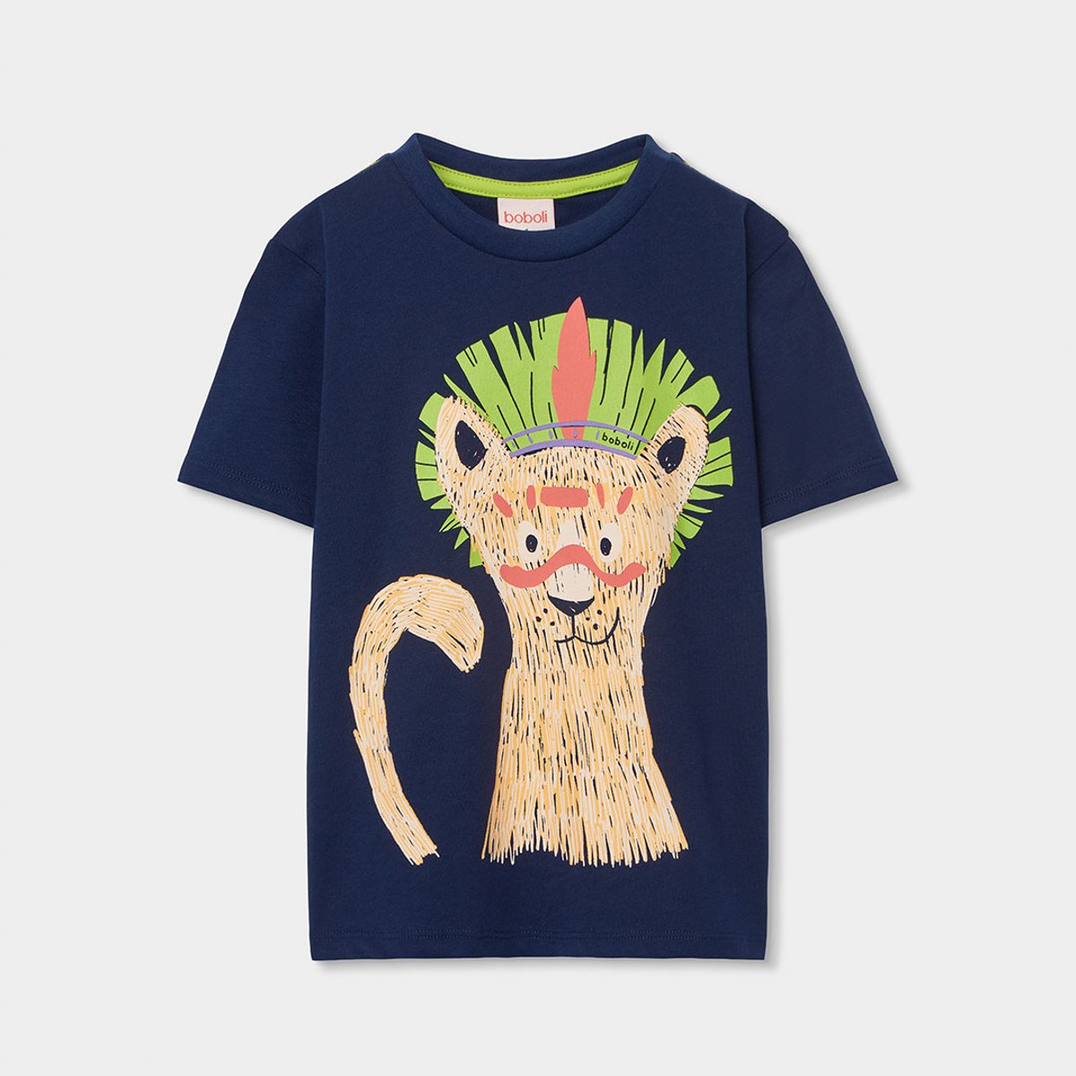 T-shirt garçon coton lion bleu, BOBOLI