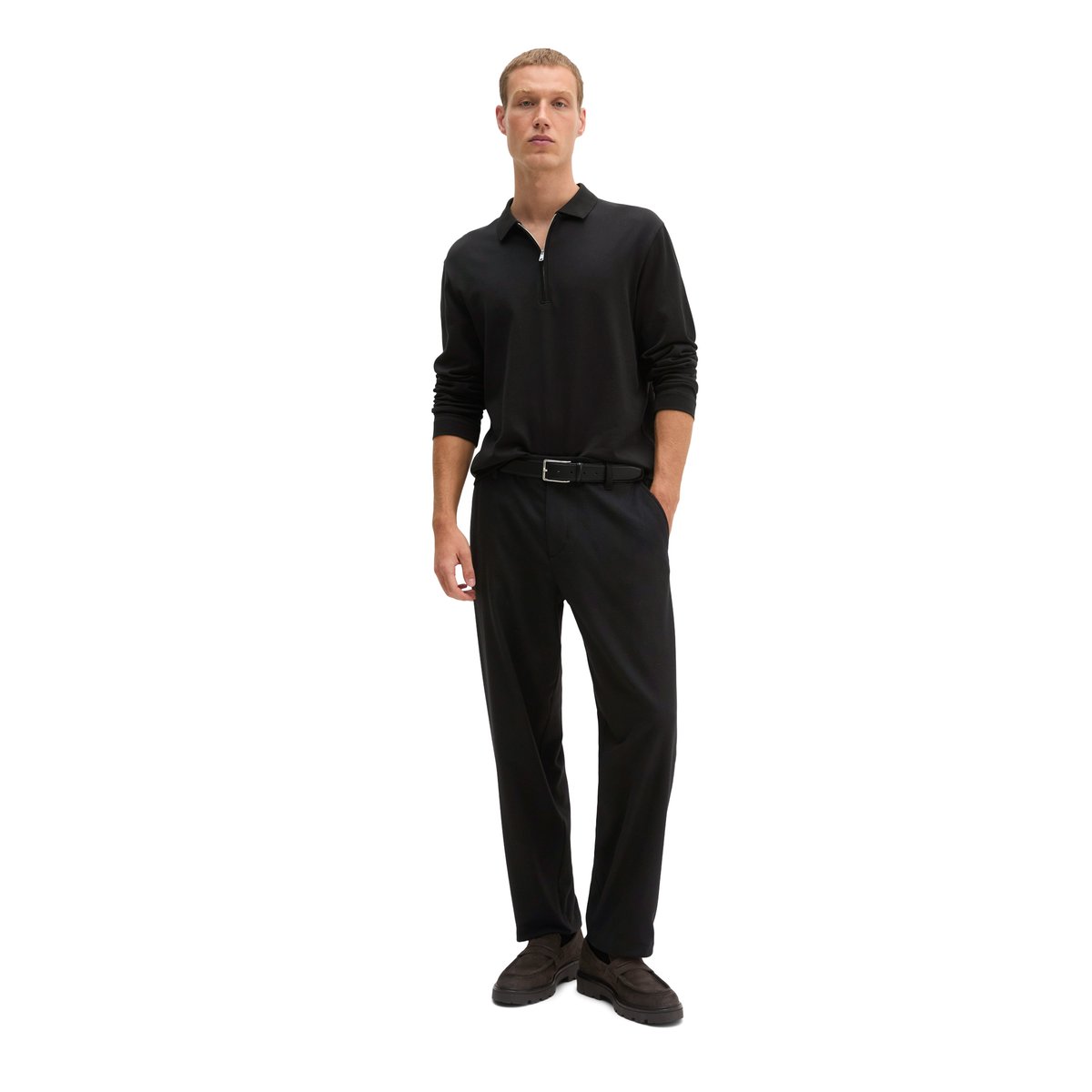 Polo à manches longues, coupe classique en jersey de coton bio tout doux noir, MARC O'POLO