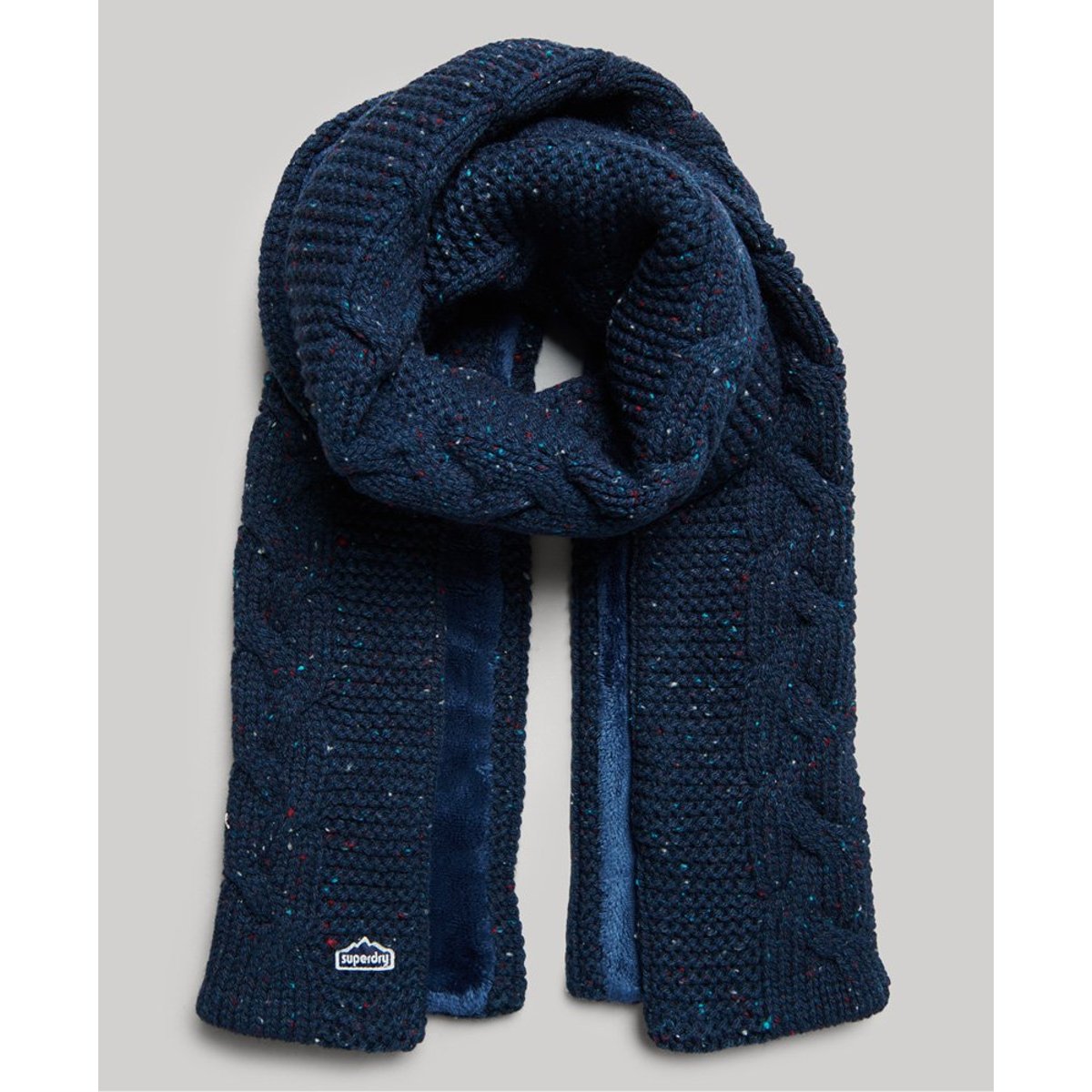 Écharpe en maille torsadée tweed bleu marine intense, SUPERDRY