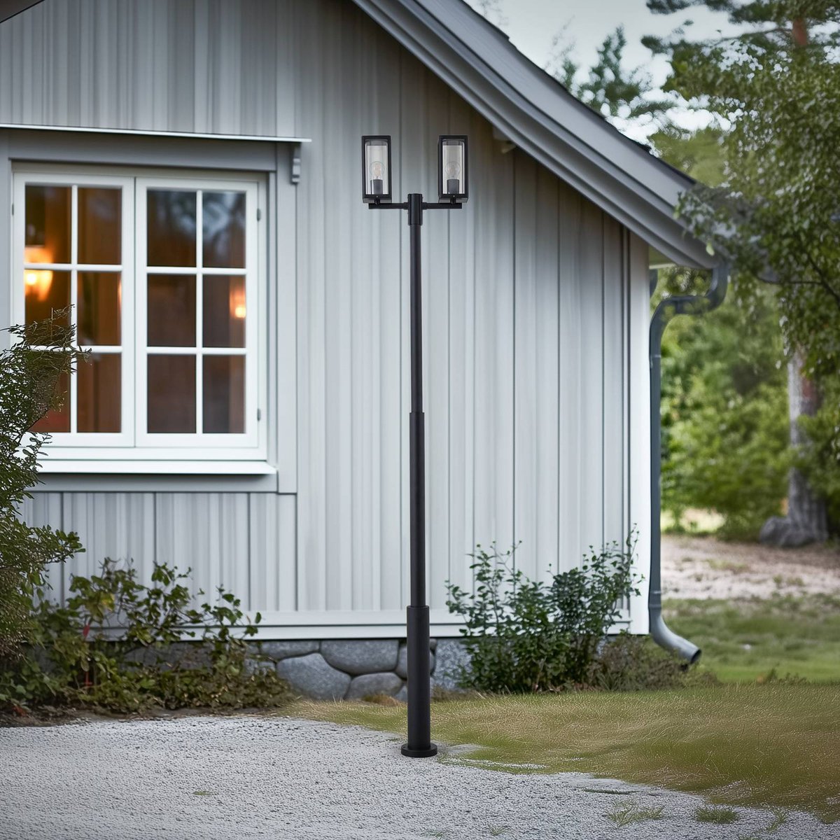 Lampadaire extérieur en aluminium moderne noir, LUCANDE